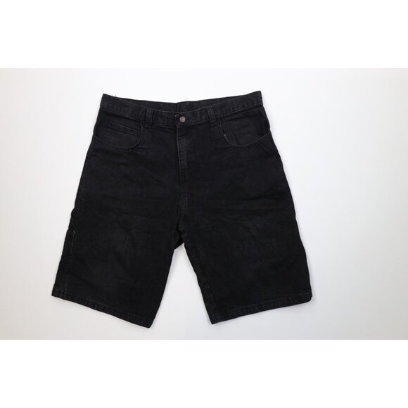 Vtg 90s Y2K Streetwear Mens 38 Faded Baggy Relaxed Dungaree Denim Shorts Black - Picture 1 of 10
